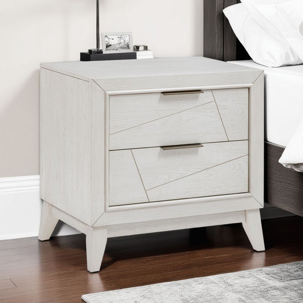 Zine Nightstand | 2 Drawers | Antique White Oak Wood | Flat Handles