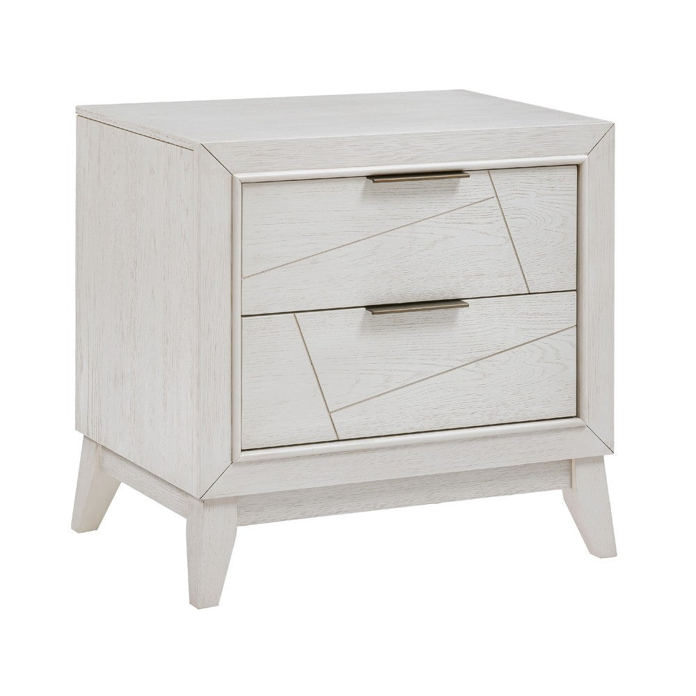 Zine Nightstand | 2 Drawers | Antique White Oak Wood | Flat Handles