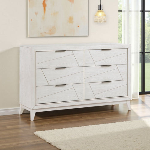 Zine 62" Dresser | 6 Drawers | Antique White Wood | Flat Handles