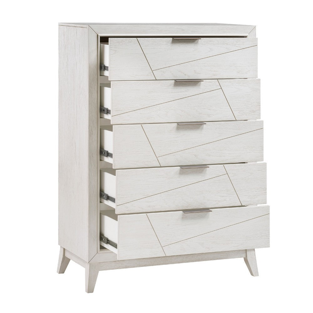 Zine Tall Dresser Chest | 5 Drawers | Antique White | Flat Handles BM335921