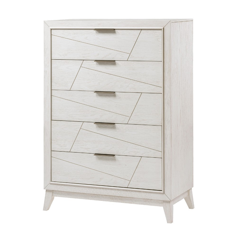 Zine Tall Dresser Chest | 5 Drawers | Antique White | Flat Handles BM335921