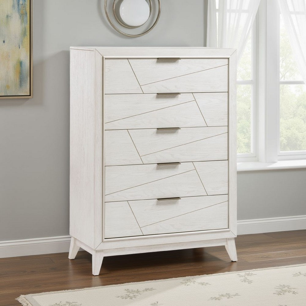 Zine Tall Dresser Chest | 5 Drawers | Antique White | Flat Handles