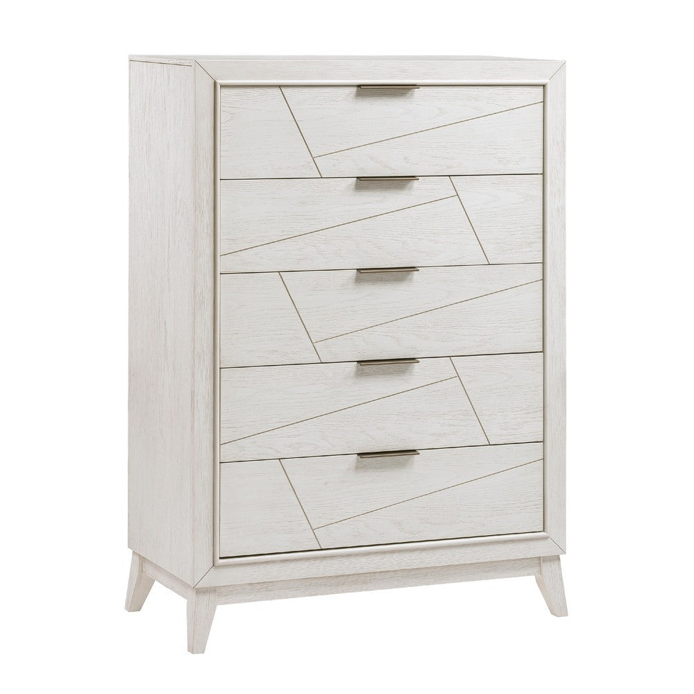 Zine Tall Dresser Chest | 5 Drawers | Antique White | Flat Handles