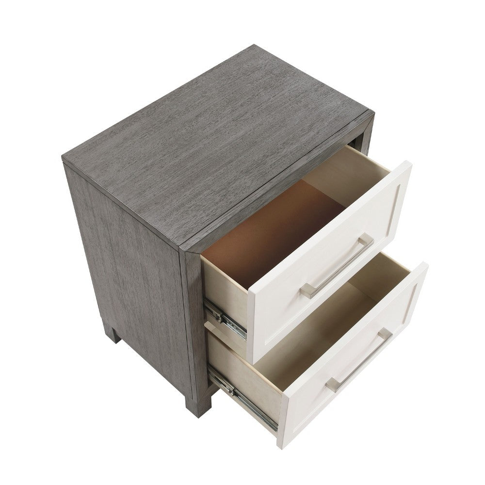 Rowy Nightstand | 2 Drawers with Bar Handles | Ivory and Gray Veneer BM335922