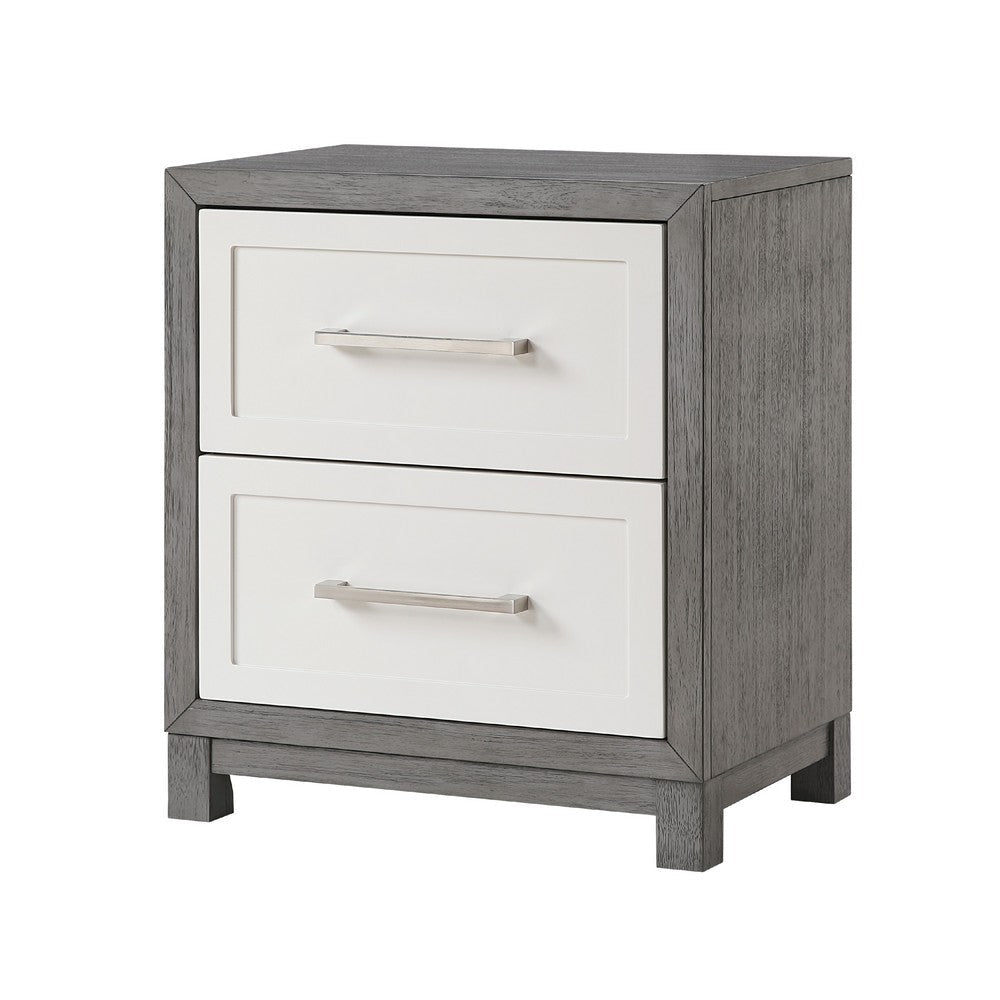 Rowy Nightstand | 2 Drawers with Bar Handles | Ivory and Gray Veneer BM335922