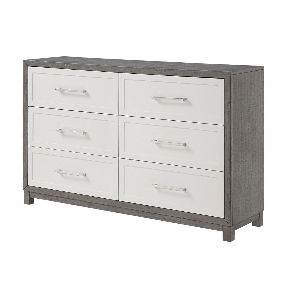 Rowy 61’’ Dresser | 6 Drawer Bar Handles | Ivory and Gray Veneer BM335923