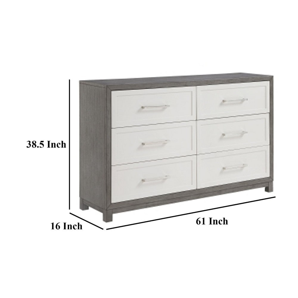 Rowy 61’’ Dresser | 6 Drawer Bar Handles | Ivory and Gray Veneer BM335923