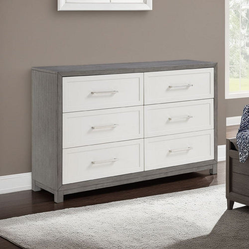 Rowy 61" Dresser | 6 Drawer Bar Handles | Ivory and Gray Veneer