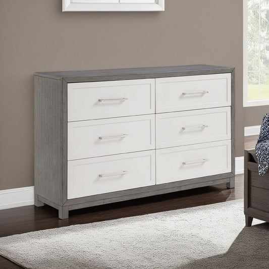 Rowy 61" Dresser | 6 Drawer Bar Handles | Ivory and Gray Veneer