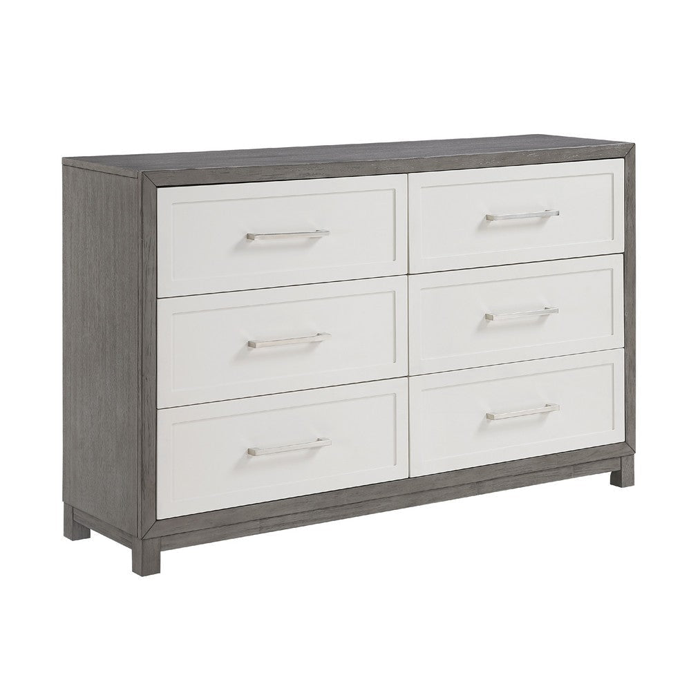 Rowy 61" Dresser | 6 Drawer Bar Handles | Ivory and Gray Veneer