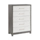Rowy Tall Dresser Chest | 5 Drawer Bar Handles | Ivory and Gray Veneer