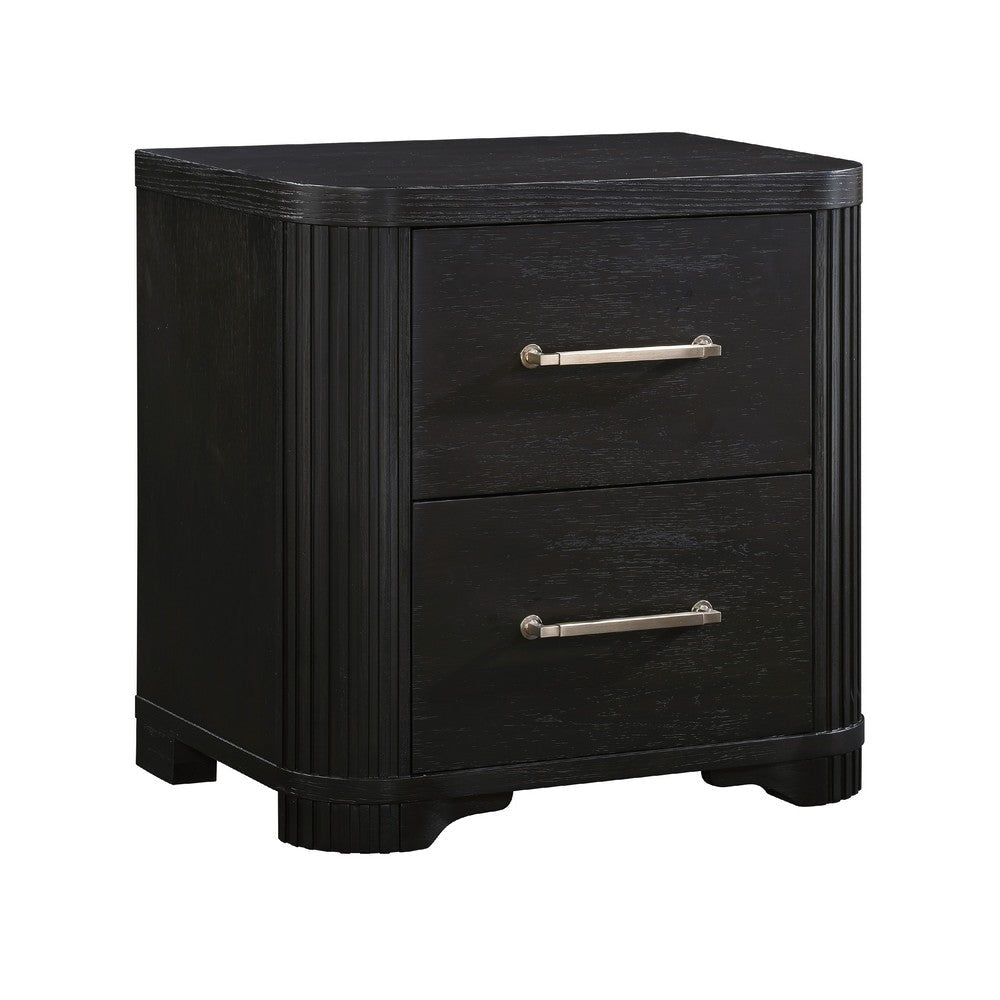 Chas Nightstand | 2 Drawers Brass Bar Handles | Charcoal Black Wood