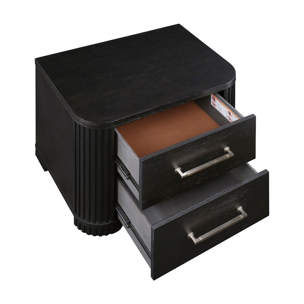 Chas Nightstand | 2 Drawers Brass Bar Handles | Charcoal Black Wood BM335925
