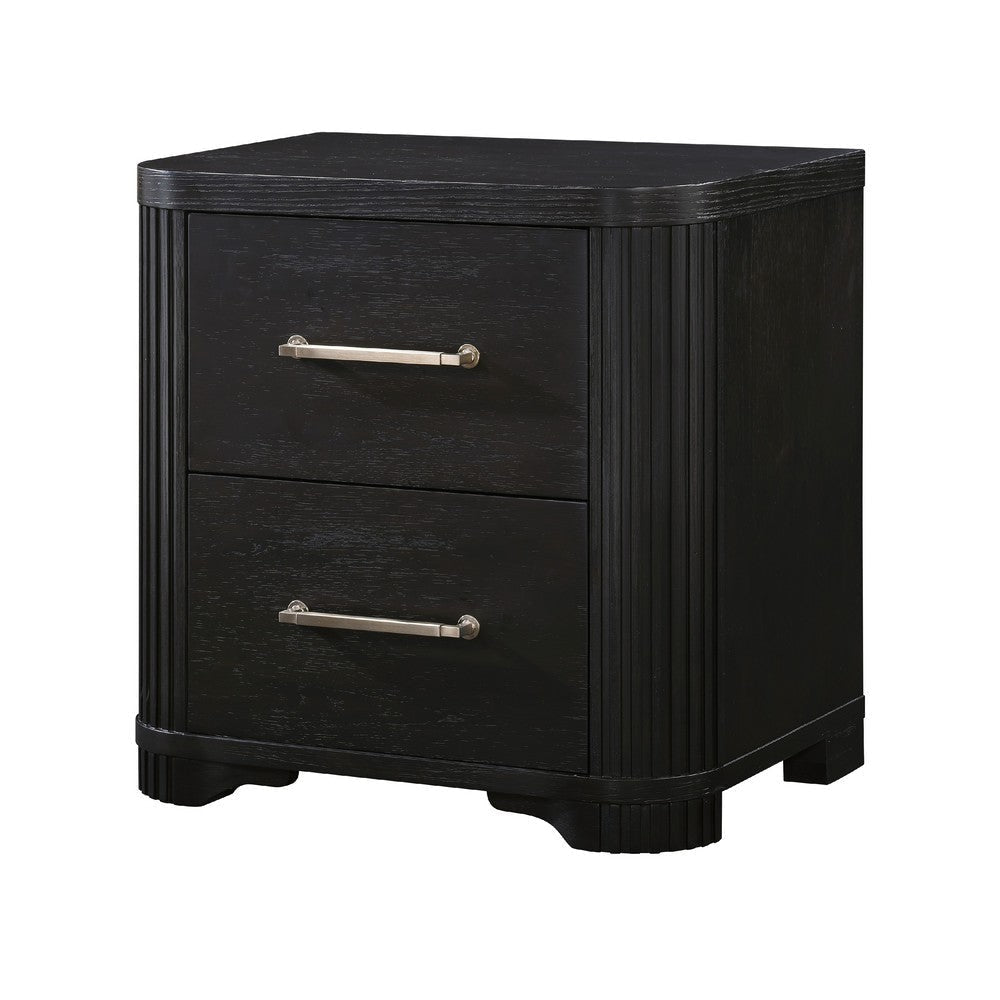 Chas Nightstand | 2 Drawers Brass Bar Handles | Charcoal Black Wood BM335925