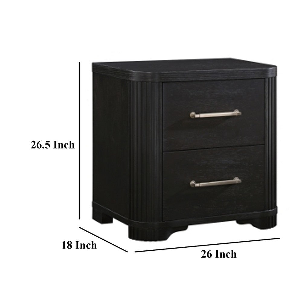 Chas Nightstand | 2 Drawers Brass Bar Handles | Charcoal Black Wood BM335925