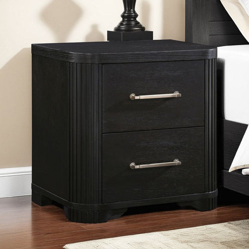 Chas Nightstand | 2 Drawers Brass Bar Handles | Charcoal Black Wood
