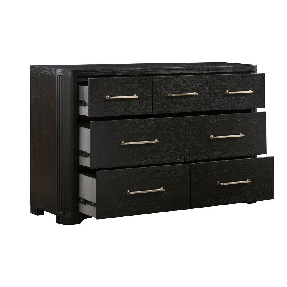 Chas 62’’ Dresser | 7 Drawers Brass Bar Handles | Charcoal Black Wood BM335926