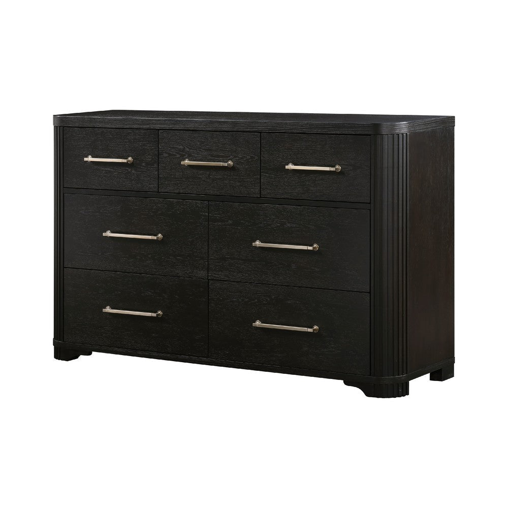 Chas 62’’ Dresser | 7 Drawers Brass Bar Handles | Charcoal Black Wood BM335926