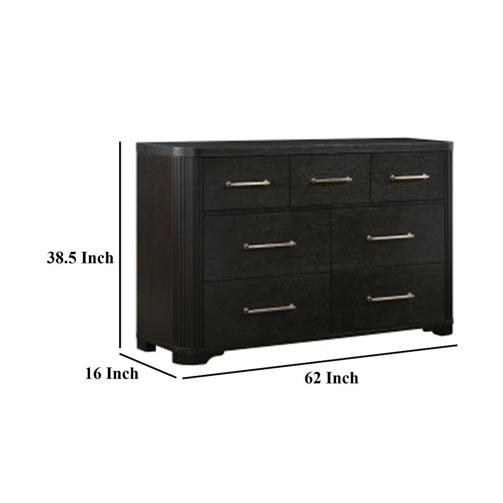 Chas 62’’ Dresser | 7 Drawers Brass Bar Handles | Charcoal Black Wood BM335926