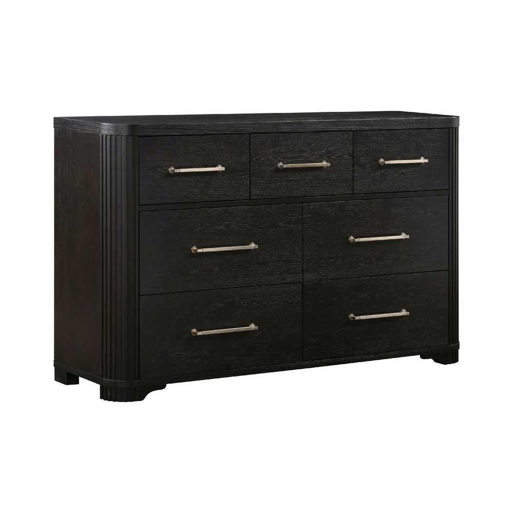 Chas 62" Dresser | 7 Drawers Brass Bar Handles | Charcoal Black Wood