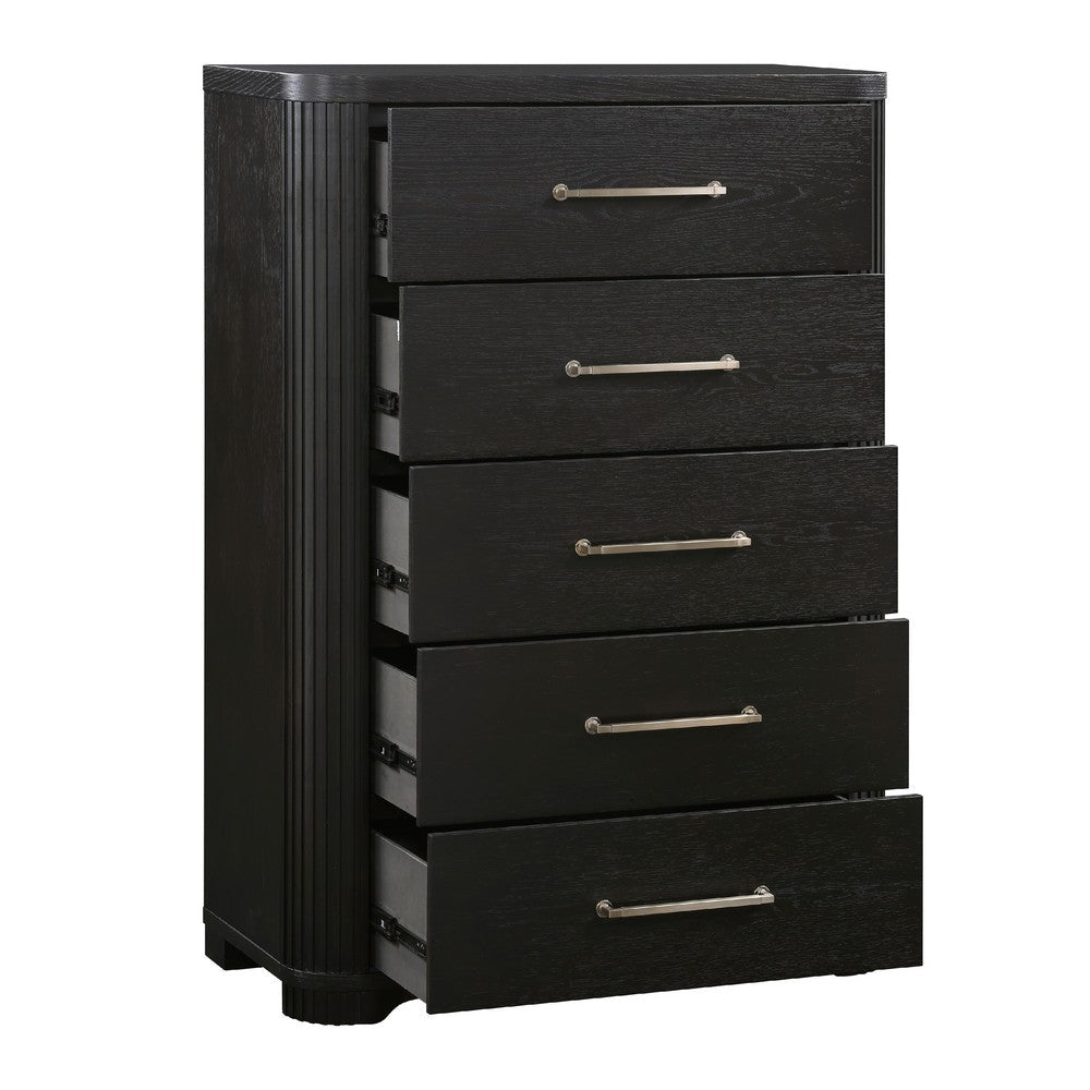 Chas Tall Dresser Chest | 5 Drawers Brass Bar Handles | Charcoal Black BM335927