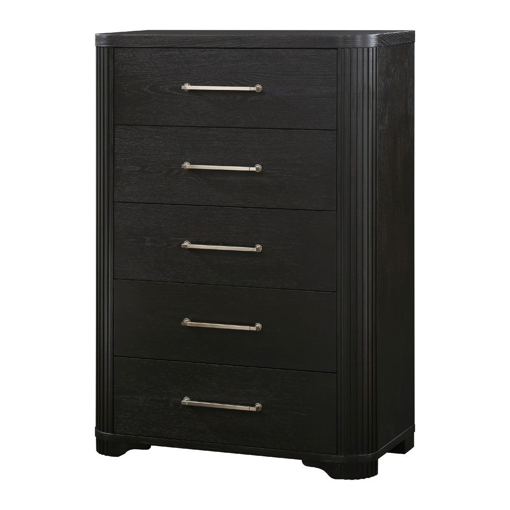 Chas Tall Dresser Chest | 5 Drawers Brass Bar Handles | Charcoal Black BM335927