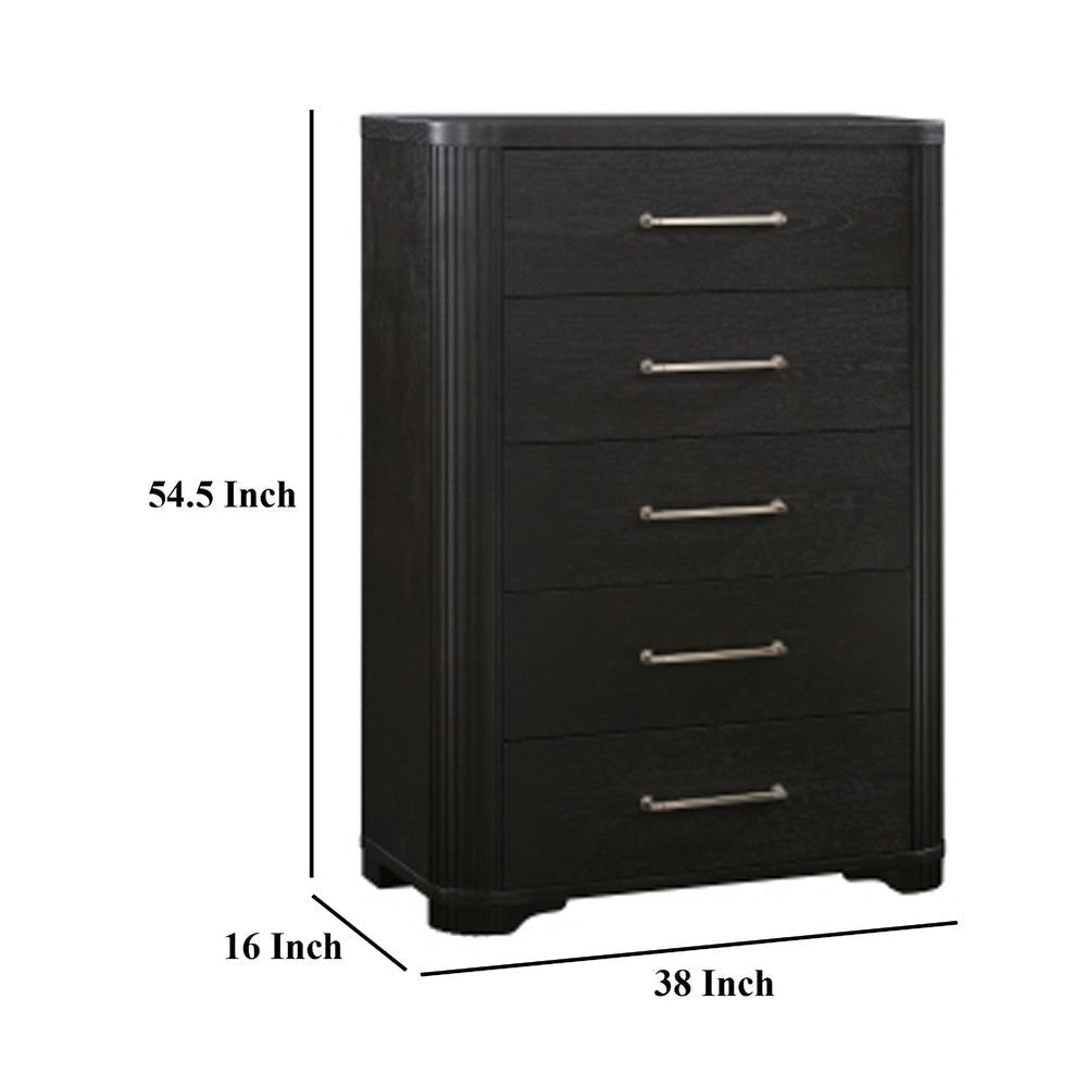 Chas Tall Dresser Chest | 5 Drawers Brass Bar Handles | Charcoal Black BM335927