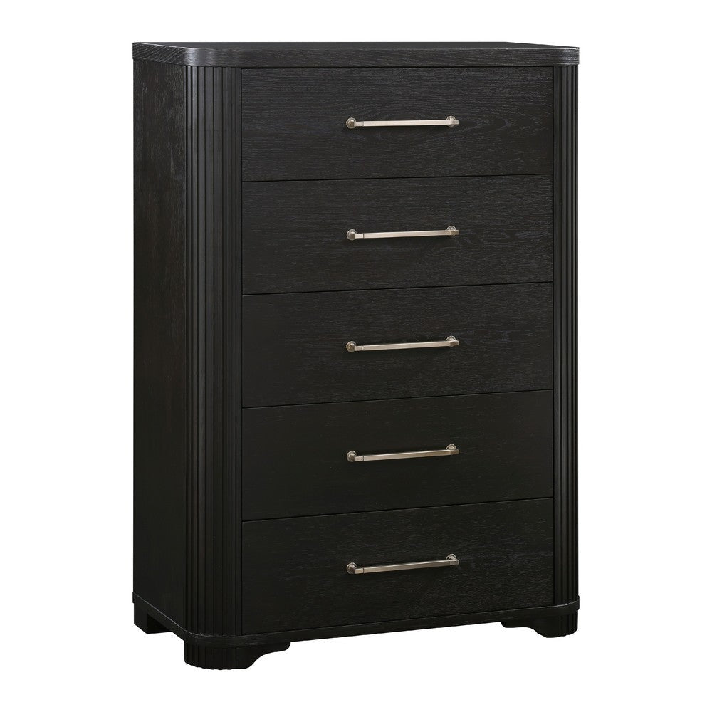 Chas Tall Dresser Chest | 5 Drawers Brass Bar Handles | Charcoal Black
