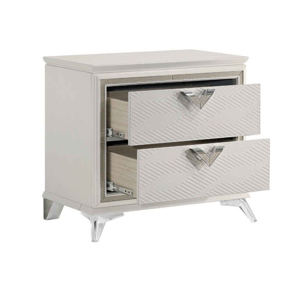 Dery Nightstand | 2 Drawers Chrome Triangle Handles | Gold White Wood BM335928