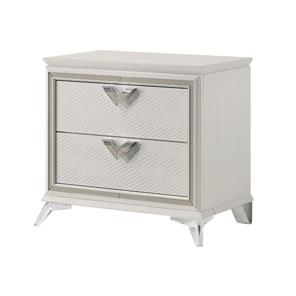 Dery Nightstand | 2 Drawers Chrome Triangle Handles | Gold White Wood BM335928