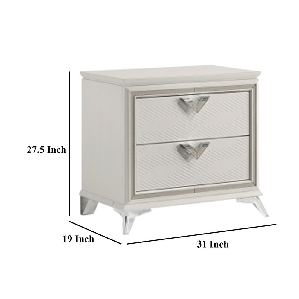 Dery Nightstand | 2 Drawers Chrome Triangle Handles | Gold White Wood BM335928