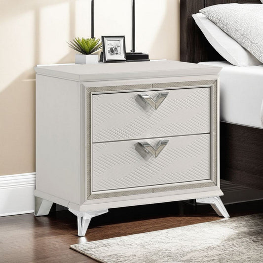 Dery Nightstand | 2 Drawers Chrome Triangle Handles | Gold White Wood