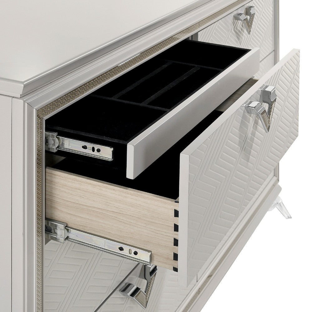 Dery 65’’ Dresser | 6 Drawers Chrome Triangle Handle | White and Gold BM335929