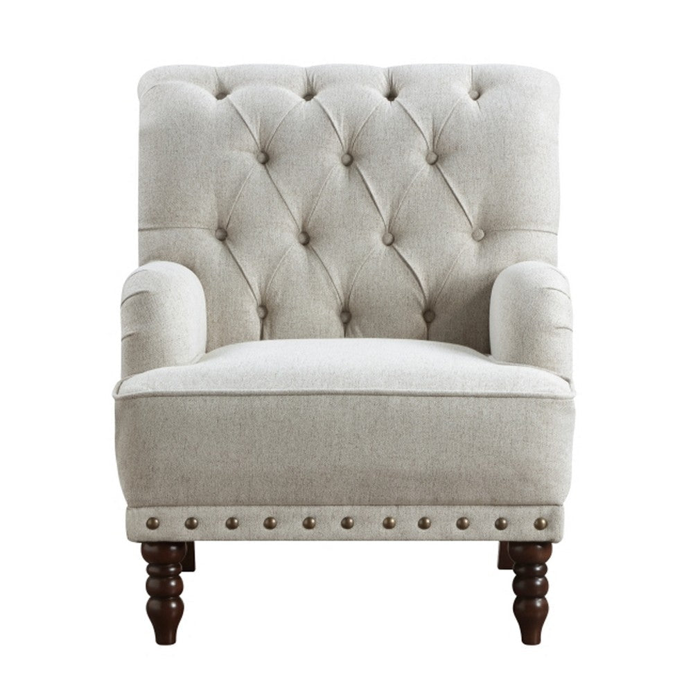 Zeya Accent Armchair | Button Tufted Beige Textured Polyester | Brown BM335931