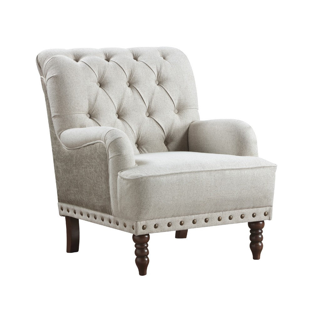 Zeya Accent Armchair | Button Tufted Beige Textured Polyester | Brown
