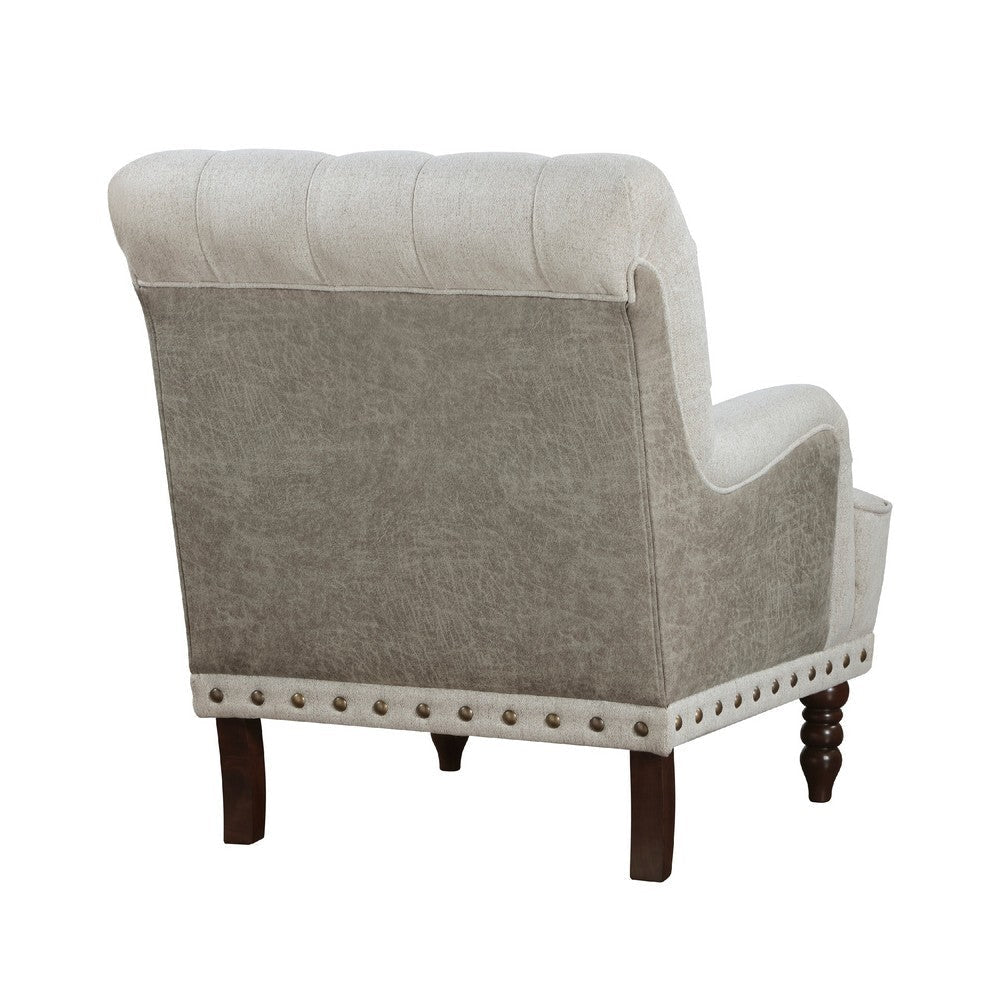 Zeya Accent Armchair | Button Tufted Beige Textured Polyester | Brown BM335931