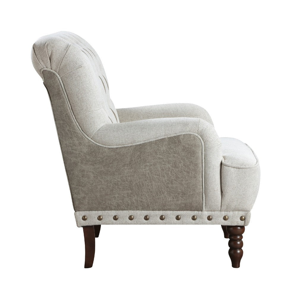 Zeya Accent Armchair | Button Tufted Beige Textured Polyester | Brown BM335931