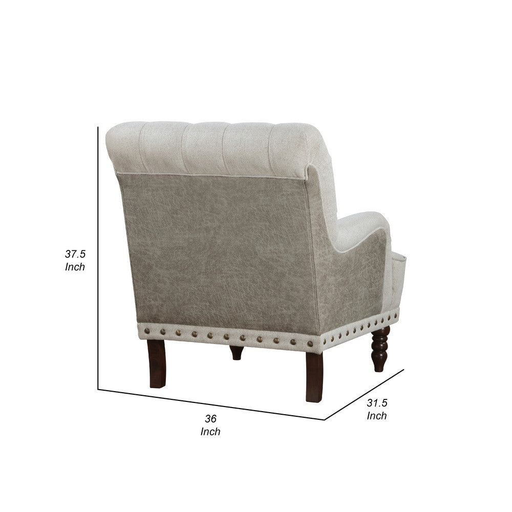 Zeya Accent Armchair | Button Tufted Beige Textured Polyester | Brown BM335931