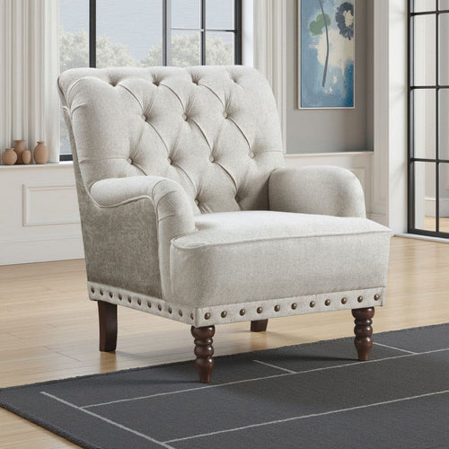 Zeya Accent Armchair | Button Tufted Beige Textured Polyester | Brown