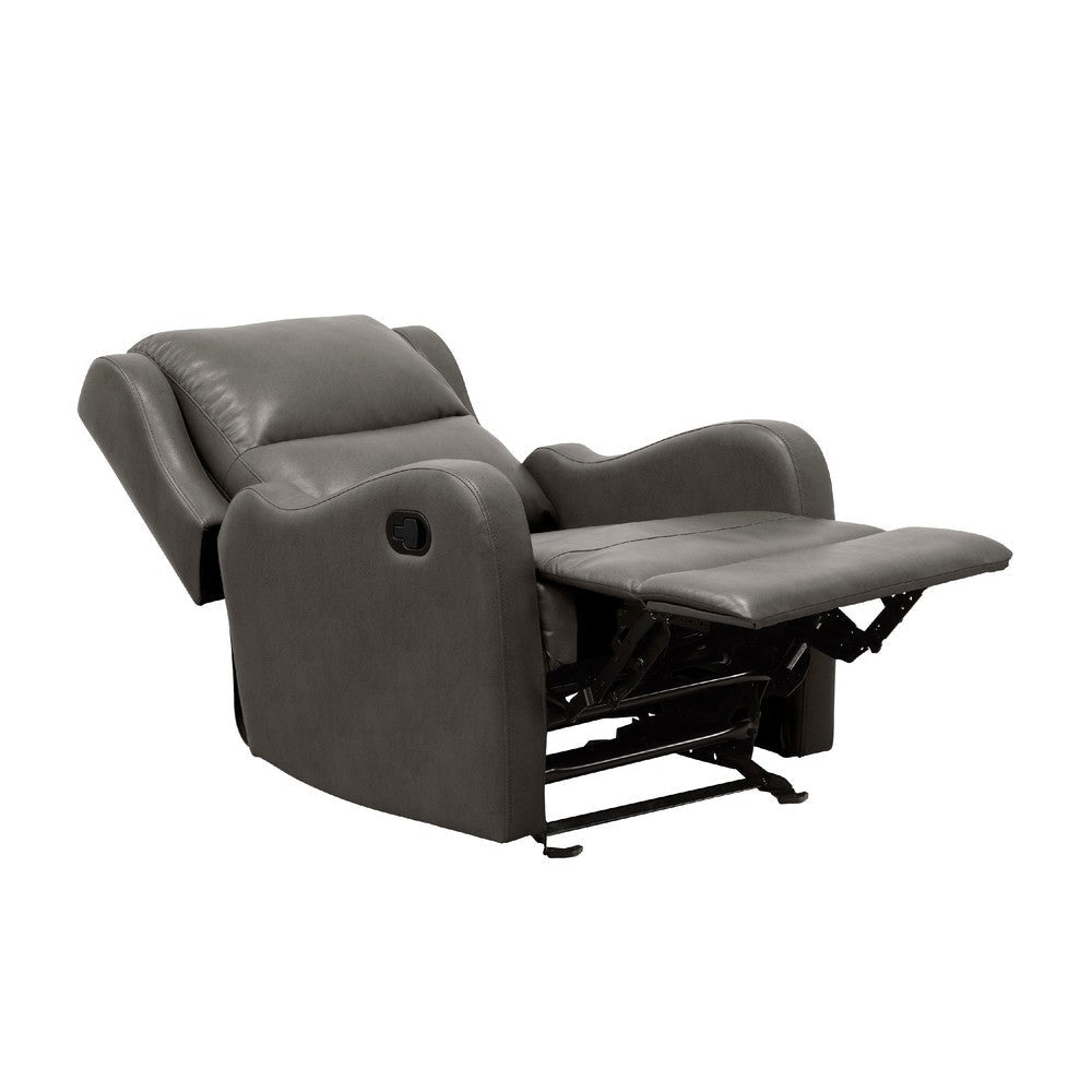 Kim Manual Glider Recliner Chair | Tab Pull | Dark Gray Faux Leather BM335935