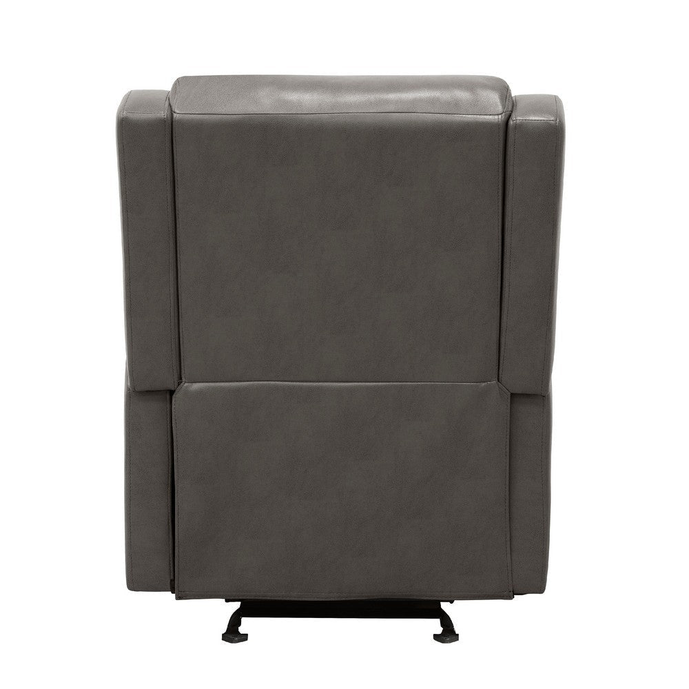 Kim Manual Glider Recliner Chair | Tab Pull | Dark Gray Faux Leather BM335935