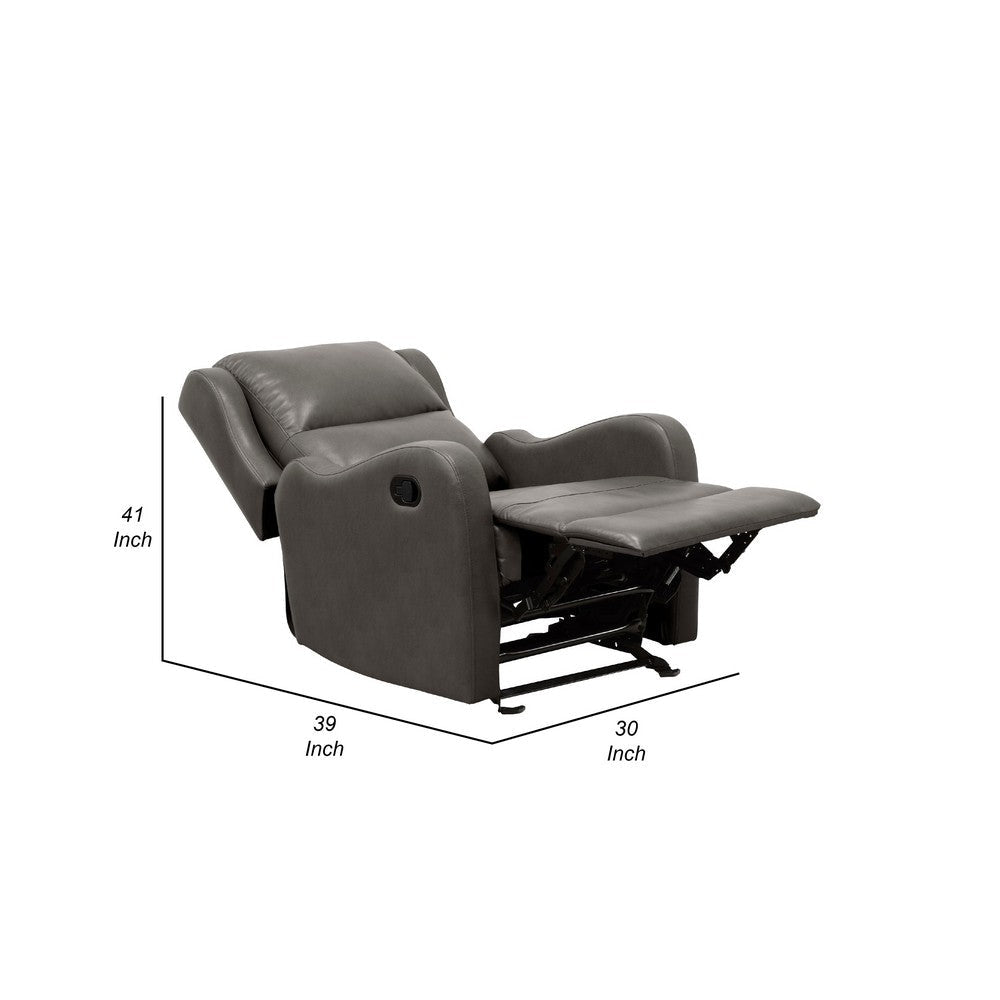 Kim Manual Glider Recliner Chair | Tab Pull | Dark Gray Faux Leather BM335935