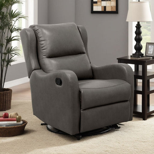 Kim Manual Glider Recliner Chair | Tab Pull | Dark Gray Faux Leather