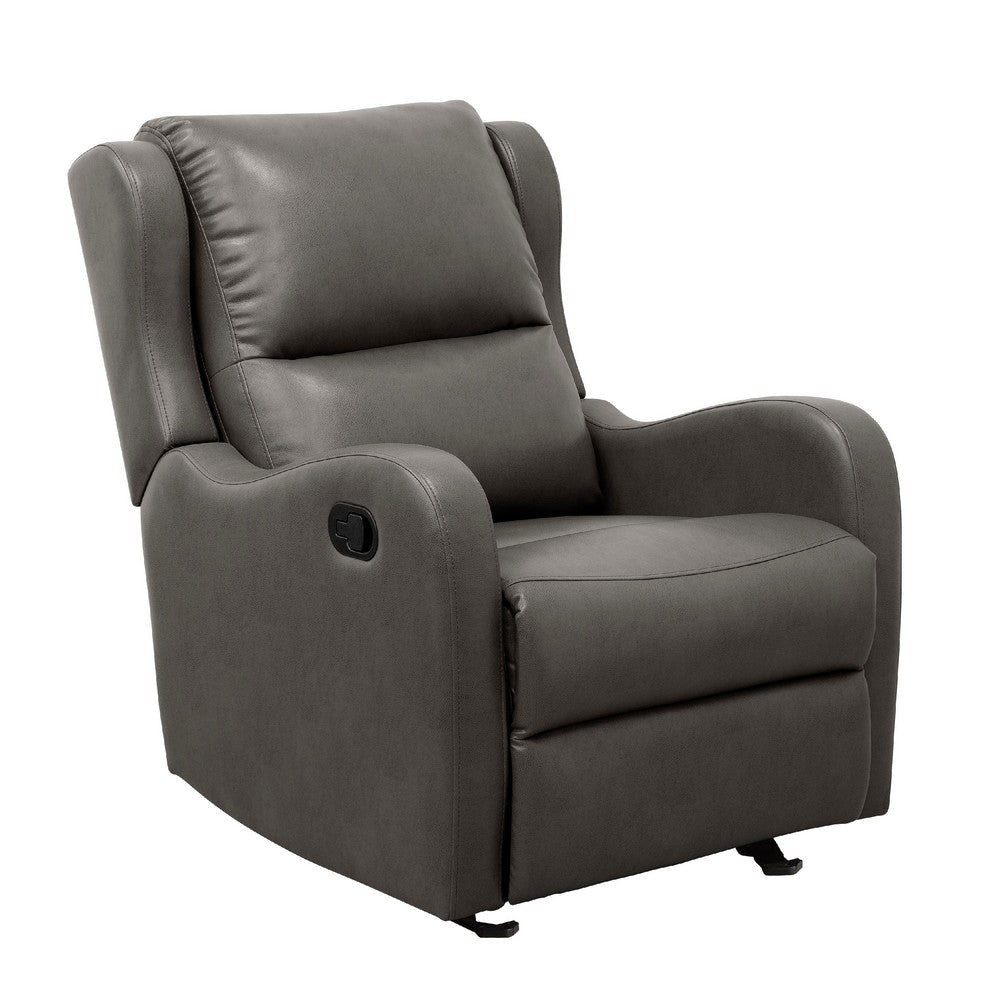 Kim Manual Glider Recliner Chair | Tab Pull | Dark Gray Faux Leather