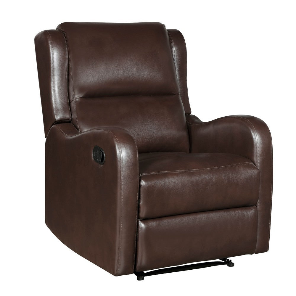 Kim Manual Recliner Chair with Tab Pull | Dark Brown Faux Leather