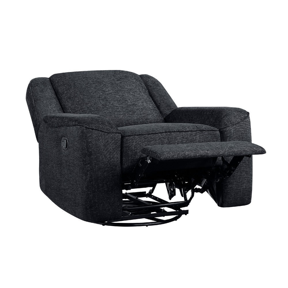 Ruma Swivel Manual Reclining Chair w Tab Pull | Ebony Black Chenille BM335937