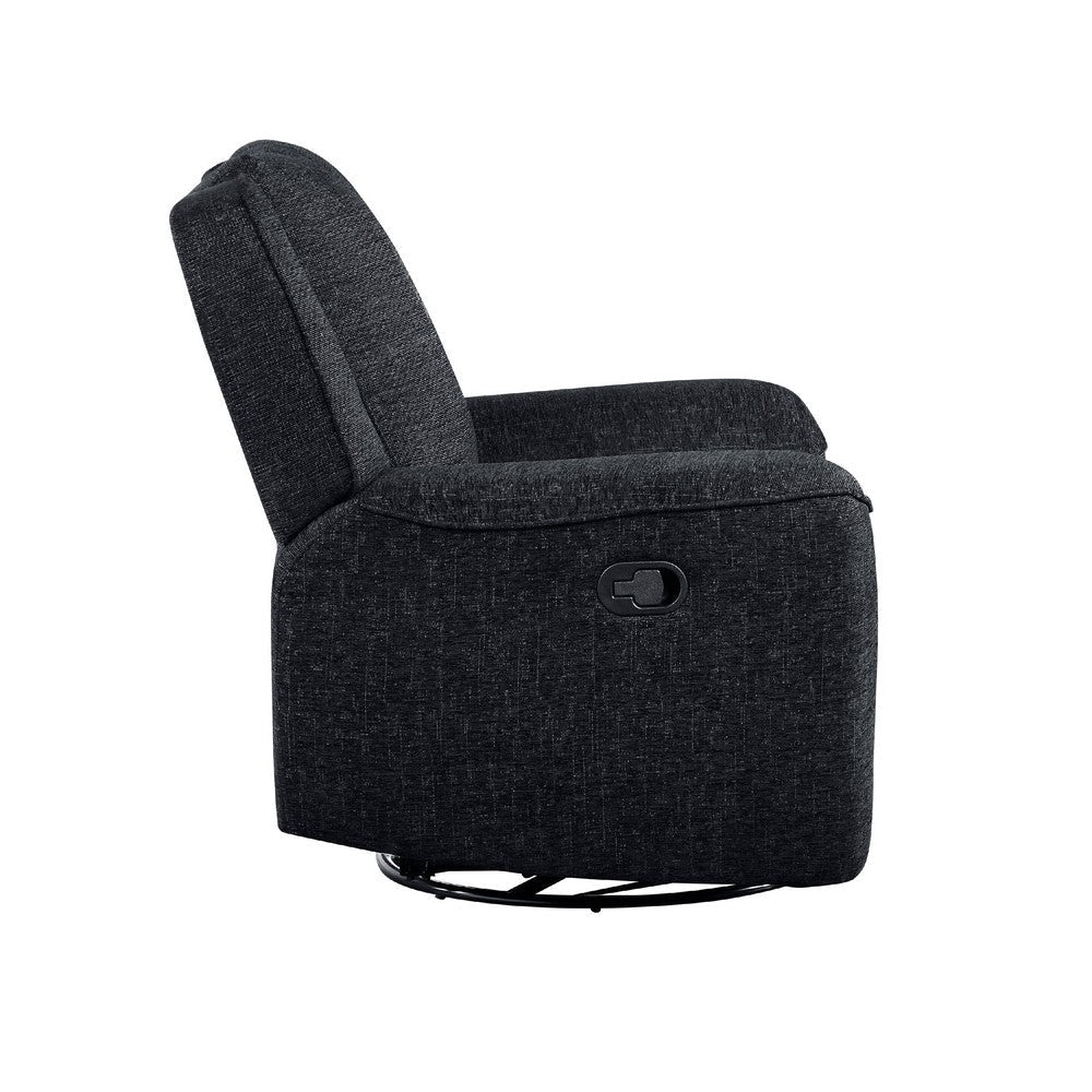Ruma Swivel Manual Reclining Chair w Tab Pull | Ebony Black Chenille BM335937