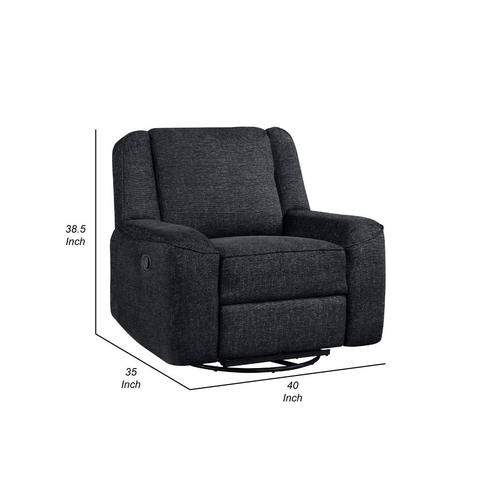 Ruma Swivel Manual Reclining Chair w Tab Pull | Ebony Black Chenille BM335937