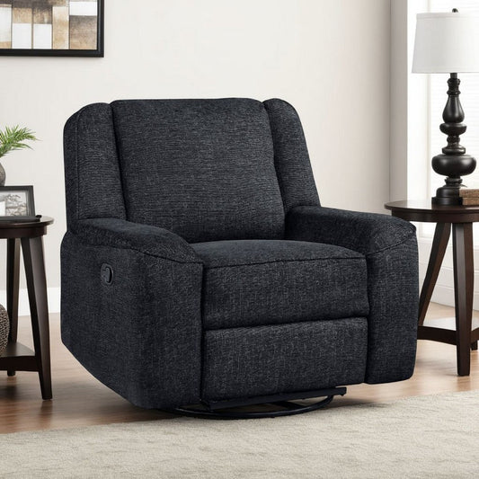 Ruma Swivel Manual Reclining Chair w Tab Pull | Ebony Black Chenille