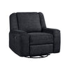 Ruma Swivel Manual Reclining Chair w Tab Pull | Ebony Black Chenille